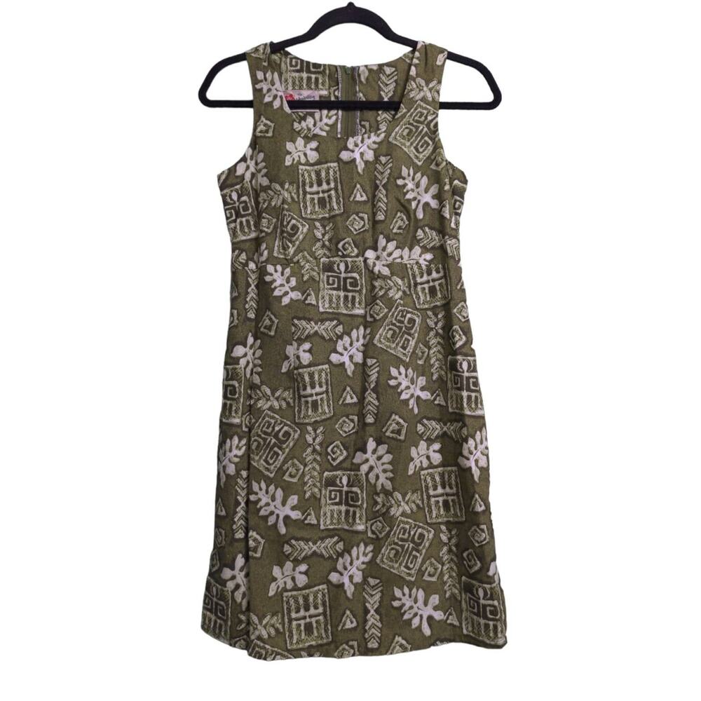 Hilo Hattie Vintage A Line Dress Green Hawaiian Mini Scoop Neck Sleeveless Zip 4